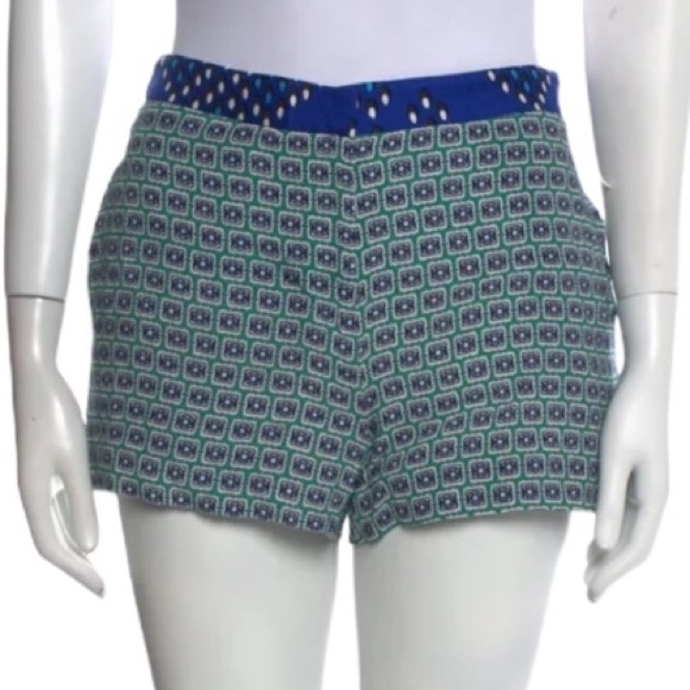 Diane Von Furstenberg DVF size 14 green & blue print silk dressy shorts